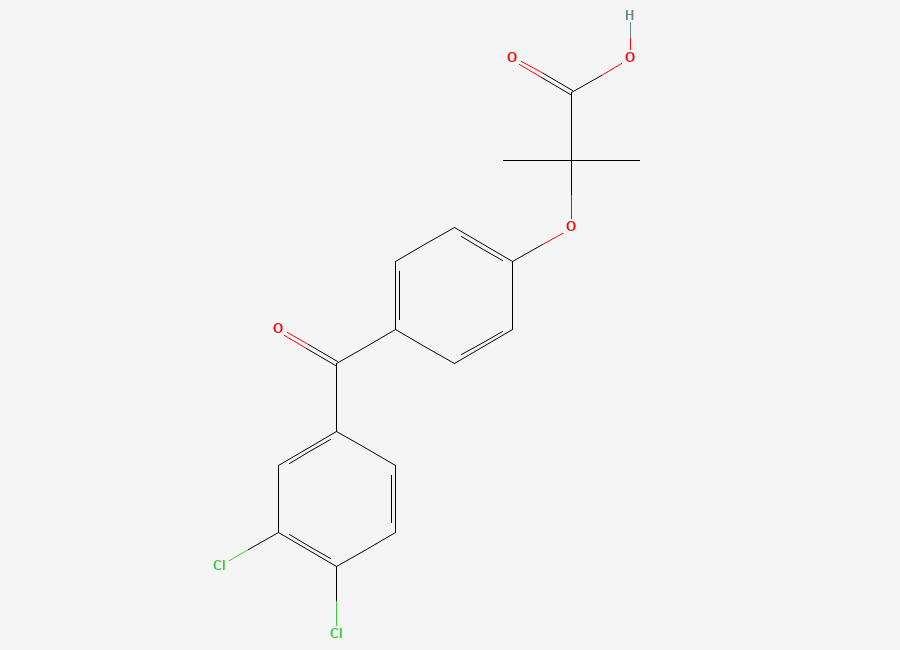 Two-dimensional chemical structure of Propanoic acid, 2-(4-(3,4-dichlorobenzoyl)phenoxy)-2-methyl-
