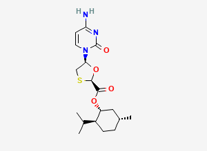 Two-dimensional chemical structure of (1R,2S,5R)-5-Methyl-2-(1-methylethyl)cyclohexyl (2R,5S)-5-(4-amino-2-oxo-1(2H)-pyrimidinyl)-1,3-oxathiolane-2-carboxylate