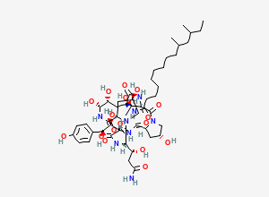 Two-dimensional chemical structure of N-[(3S,6S,9S,11R,15S,18S,20R,21R,24S,26R)-3-[(1R)-3-amino-1-hydroxy-3-oxopropyl]-6-[(1S,2S)-1,2-dihydroxy-2-(4-hydroxyphenyl)ethyl]-11,20,21,26-tetrahydroxy-15-[(1R)-1-hydroxyethyl]-2,5,8,14,17,23-hexaoxo-1,4,7,13,16,22-hexazatricyclo[22.3.0.09,13]heptacosan-18-yl]-10,12-dimethyltetradecanamide