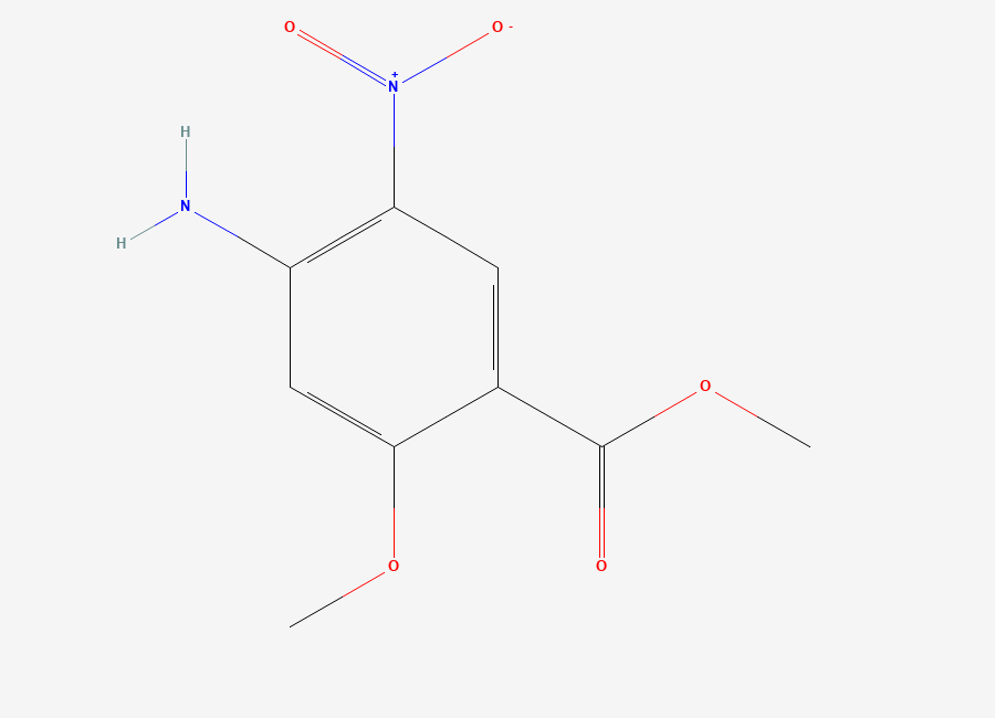 Two-dimensional chemical structure of Methyl 4-amino-2-methoxy-5-nitrobenzoate, CAS 59338-84-0