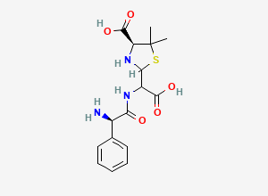 Two-dimensional chemical structure of (4S)-2-(((R)-2-amino-2-phenylacetamido)(carboxy)methyl)-5,5-dimethylthiazolidine-4-carboxylic acid