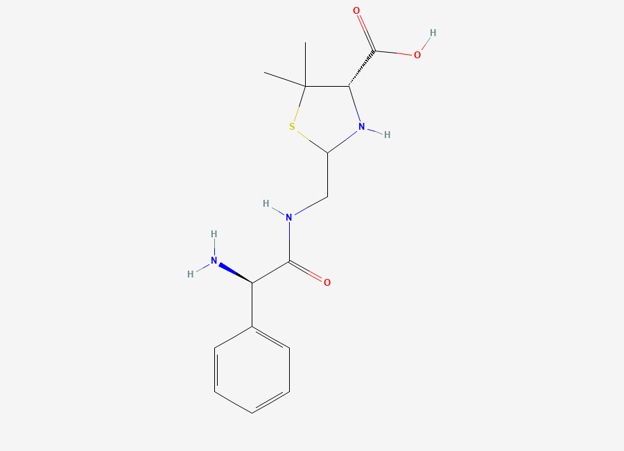 Two-dimensional chemical structure of (4S)-rel-2-(((R)-2-Amino-2-phenylacetamido)methyl)-5,5-dimethylthiazolidine-4-carboxylic acid