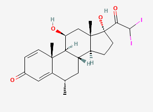 Two-dimensional chemical structure of 21,21-Diiodo-11beta,17alpha-dihydroxy-6alpha-methylpregna-1,4-diene-3,20-dione