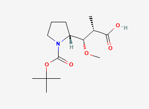Two-dimensional chemical structure of (2S,3S)-3-((R)-1-(tert-Butoxycarbonyl)pyrrolidin-2-yl)-3-methoxy-2-methylpropanoic Acid, CAS 2380877-12-1
