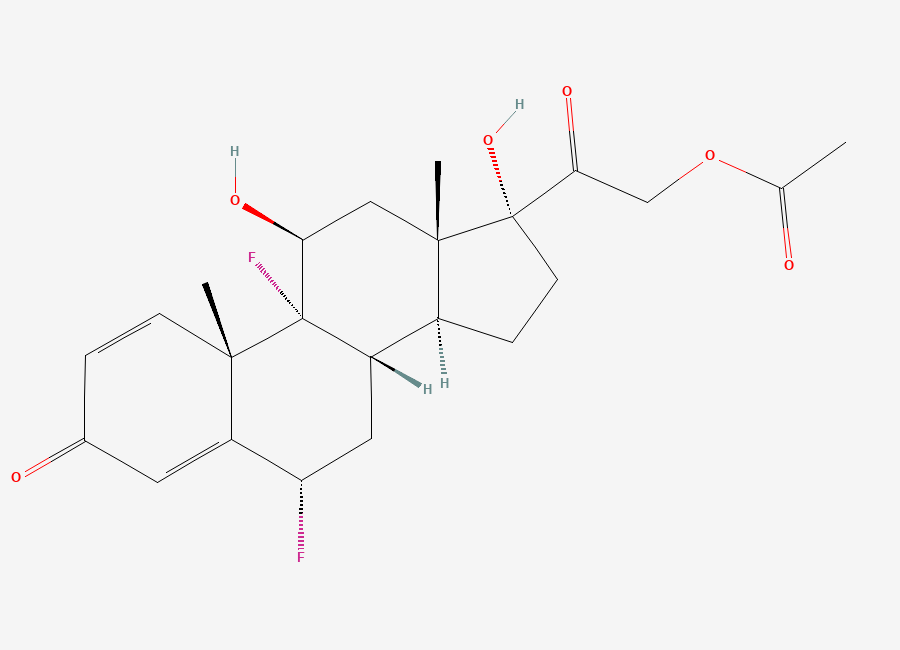 Two-dimensional chemical structure of 6α,9α-Difluoroprednisolone 21-Acetate, CAS 52-70-0