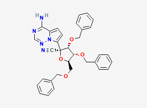 Two-dimensional chemical structure of (2R,3R,4R,5R)-2-(4-aminopyrrolo(2,1-f)(1,2,4)triazin-7-yl)-3,4-bis(phenylmethoxy)-5-(phenylmethoxymethyl)oxolane-2-carbonitrile