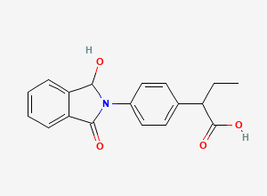 Two-dimensional chemical structure of 2-[4-(1-hydroxy-3-oxo-1H-isoindol-2-yl)phenyl]butanoic acid, CAS 76553-18-9