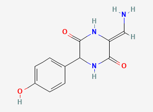 Two-dimensional chemical structure of (Z)-3-(aminomethylene)-6-(4-hydroxyphenyl)piperazine-2,5-dione