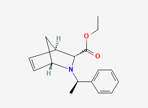 Two-dimensional chemical structure of 2-Azabicyclo[2.2.1]hept-5-ene-3-carboxylic acid, 2-[(1R)-1-phenylethyl]-, ethyl ester, (1S,3R,4R)-