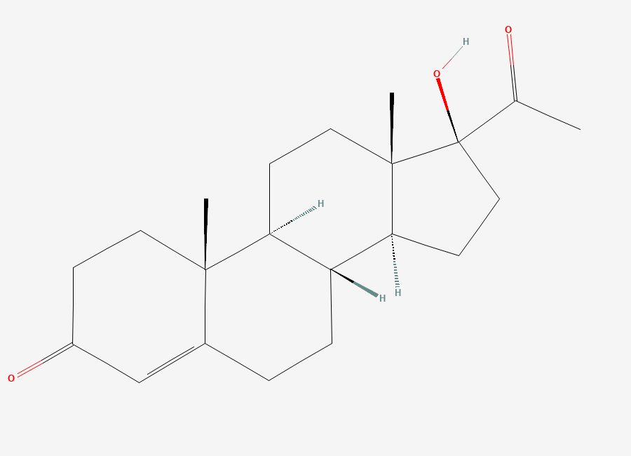 Two-dimensional chemical structure of 17β-Hydroxyprogesterone, CAS 604-09-1