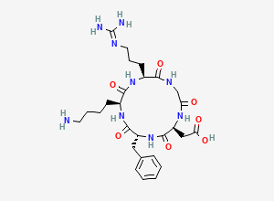 Two-dimensional chemical structure of 2-((2S,5R,8S,11S)-8-(4-aminobutyl)-5-benzyl-11-(3-(diaminomethylideneamino)propyl)-3,6,9,12,15-pentaoxo-1,4,7,10,13-pentazacyclopentadec-2-yl)acetic acid