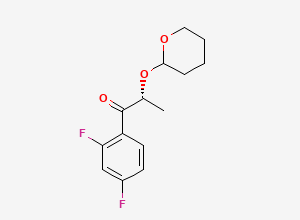 Two-dimensional chemical structure of (2R)-1-(2,4-difluorophenyl)-2-((tetrahydro-2H-pyran-2-yl)oxy)propan-1-one, CAS 126918-17-0