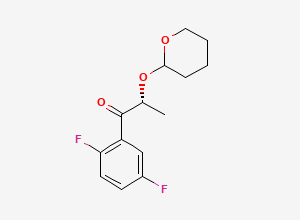 Two-dimensional chemical structure of (2R)-1-(2,5-difluorophenyl)-2-((tetrahydro-2H-pyran-2-yl)oxy)propan-1-one, CAS 241479-69-6