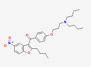 Two-dimensional chemical structure of (2-Butyl-5-nitrobenzofuran-3-yl)(4-(3-(dibutylamino)propoxy)phenyl)methanone, CAS 141645-23-0