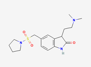 Two-dimensional chemical structure of 2H-Indol-2-one, 3-[2-(dimethylamino)ethyl]-1,3-dihydro-5-[(1-pyrrolidinylsulfonyl)methyl], CAS 334981-13-4