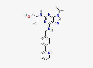 Two-dimensional chemical structure of (2R)-2-({9-(1-methylethyl)-6-[(4-pyridin-2-ylbenzyl)amino]-9H-purin-2-yl}amino)butan-1-ol