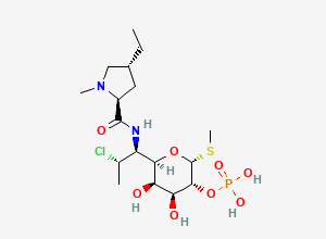 Two-dimensional chemical structure of (2R,3R,4S,5R,6R)-6-((1S,2S)-2-Chloro-1-((2S,4R)-4-ethyl-1-methylpyrrolidine-2-carboxamido)propyl)-4,5-dihydroxy-2-(methylthio)tetrahydro-2H-pyran-3-yl dihydrogen phosphate