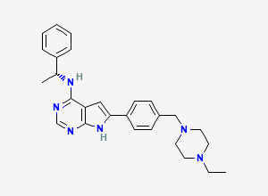 Two-dimensional chemical structure of 6-(4-((4-Ethyl-1-piperazinyl)methyl)phenyl)-N-((1R)-1-phenylethyl)-7H-pyrrolo(2,3-d)pyrimidin-4-amine