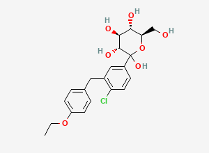 Two-dimensional chemical structure of 1-C-[4-Chloro-3-[(4-ethoxyphenyl)methyl]phenyl]-D-glucopyranose, CAS 461432-27-9