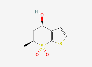 Two-dimensional chemical structure of DMTD ENANTIOMER / (4R,6S)-5,6-Dihydro-6-methyl-4H-thieno[2,3-b]thiopyran-4-ol 7,7-Dioxide, CAS 147128-77-6