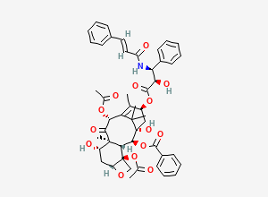Two-dimensional chemical structure of [(1S,2S,3R,4S,7R,9S,10S,12R,15S)-4,12-diacetyloxy-1,9-dihydroxy-15-[(2R,3S)-2-hydroxy-3-phenyl-3-[[(E)-3-phenylprop-2-enoyl]amino]propanoyl]oxy-10,14,17,17-tetramethyl-11-oxo-6-oxatetracyclo[11.3.1.03,10.04,7]heptadec-13-en-2-yl] benzoate