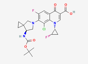 Two-dimensional chemical structure of 7-((S)-7-((tert-Butoxycarbonyl)amino)-5-azaspiro[2.4]heptan-5-yl)-8-chloro-6-fluoro-1-((1R,2S)-2-fluorocyclopropyl)-4-oxo-1,4-dihydroquinoline-3-carboxylic acid