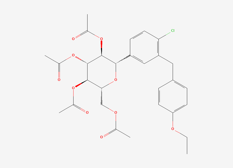 Two-dimensional chemical structure of Dapagliflozin Tetraacetate, CAS 461432-25-7