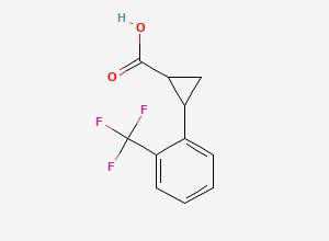 Two-dimensional chemical structure of 2-[2-(Trifluoromethyl)phenyl]cyclopropanecarboxylic acid
