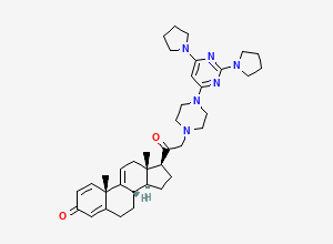 Two-dimensional chemical structure of (8S,10S,13S,14S,17S)-17-[2-[4-(2,6-dipyrrolidin-1-ylpyrimidin-4-yl)piperazin-1-yl]acetyl]-10,13-dimethyl-6,7,8,12,14,15,16,17-octahydrocyclopenta[a]phenanthren-3-one