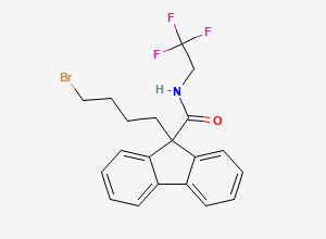 Two-dimensional chemical structure of 9-(4-Bromobutyl)-N-(2,2,2-trifluoroethyl)-9H-fluorene-9-carboxamide, CAS 182438-98-8