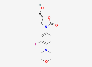 Two-dimensional chemical structure of [(R)-3-(3-Fluoro-4-morpholinophenyl)-2-oxo-5-oxazolidinyl]methanol, CAS 168828-82-8
