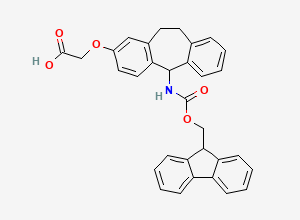 Two-dimensional chemical structure of 2-((5-(((9H-Fluoren-9-ylmethoxy)carbonyl)amino)-10,11-dihydro-5H-dibenzo(a,d)cyclohepten-2-yl)oxy)acetic acid