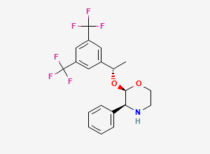 Two-dimensional chemical structure of (2R,3S)-2-[(1S)-1-[3,5-bis(trifluoromethyl)phenyl]ethoxy]-3-phenylmorpholine