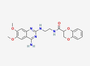 Two-dimensional chemical structure of N-(2-((4-amino-6,7-dimethoxyquinazolin-2-yl)amino)ethyl)-2,3-dihydrobenzo[b][1,4]dioxine-2-carboxamide, CAS 740066-32-4