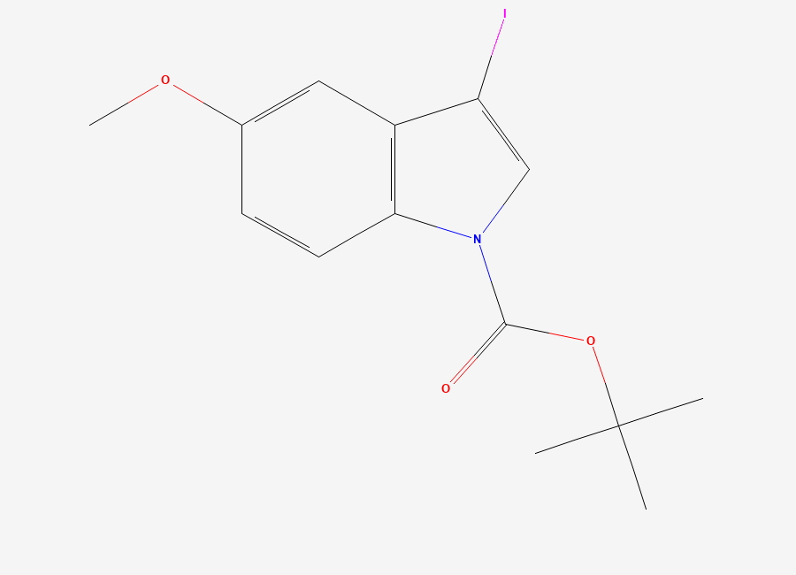 Two-dimensional chemical structure of tert-Butyl 3-iodo-5-methoxy-1H-indole-1-carboxylate