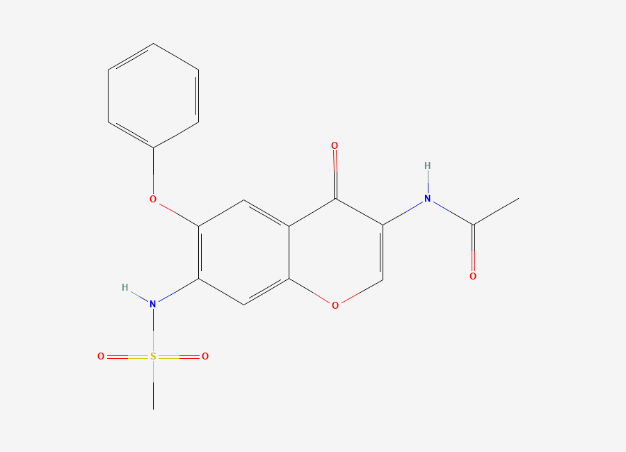 Two-dimensional chemical structure of 3-Acetylamino-7-methylsulfonylamino-6-phenoxy-4H-1-benzopyran-4-one, CAS 123662-92-0