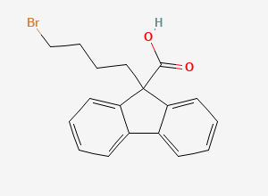 Two-dimensional chemical structure of 9-(4-Bromobutyl)-9H-fluorene-9-carboxylic Acid, CAS 182438-97-7