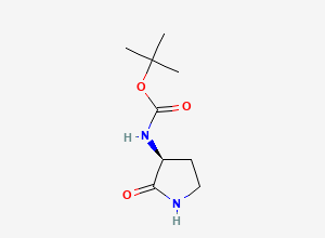 Two-dimensional chemical structure of (S)-tert-Butyl (2-oxopyrrolidin-3-yl)carbamate