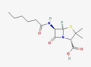 Two-dimensional chemical structure of (2S,5R,6R)-3,3-Dimethyl-7-oxo-6-((1-oxohexyl)amino)-4-thia-1-azabicyclo(3.2.0)heptane-2-carboxylic acid