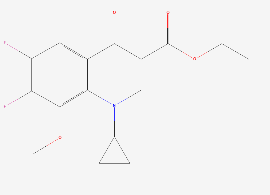 Two-dimensional chemical structure of Moxifloxacin Difluoro Methoxy Ethyl Ester / Moxifloxacin Quinelonic Ethyl Ester Impurity, CAS 112811-71-9