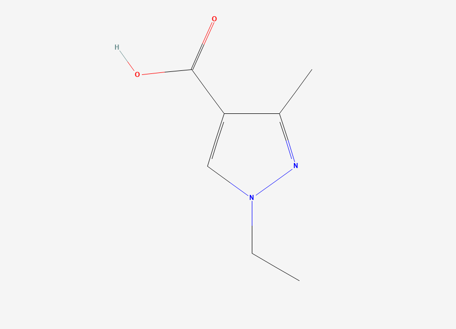 Two-dimensional chemical structure of 1-Ethyl-3-methyl-1H-pyrazole-4-carboxylic acid