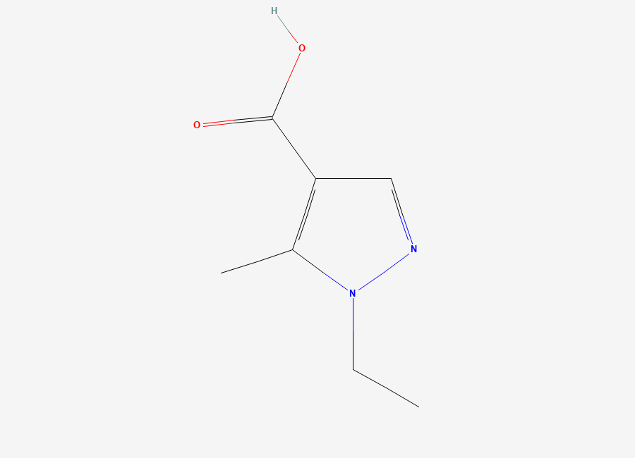 Two-dimensional chemical structure of 1-ethyl-5-methyl-1H-pyrazole-4-carboxylic acid