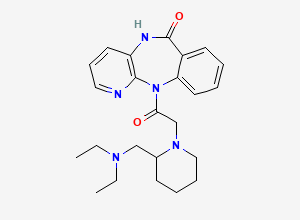 Two-dimensional chemical structure of 11-(2-(2-((Diethylamino)methyl)-1-piperidinyl)acetyl)-5,11-dihydro-6H-pyrido(2,3-b)(1,4)benzodiazepin-6-one