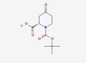 Two-dimensional chemical structure of (2S)-1-[(tert-butoxy)carbonyl]-4-oxopiperidine-2-carboxylic acid