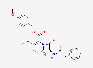 Two-dimensional chemical structure of (4-Methoxyphenyl)methyl (6R,7R)-3-(chloromethyl)-8-oxo-7-((2-phenylacetyl)amino)-5-thia-1-azabicyclo(4.2.0)oct-2-ene-2-carboxylate