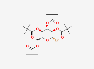 Two-dimensional chemical structure of ((2R,3R,4S,5R,6R)-6-bromo-3,4,5-tris(2,2-dimethylpropanoyloxy)oxan-2-yl)methyl 2,2-dimethylpropanoate