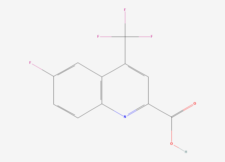 Two-dimensional chemical structure of 6-fluoro-4-(trifluoromethyl)quinoline-2-carboxylic Acid