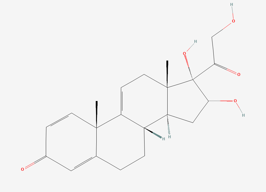 Two-dimensional chemical structure of 16alpha,17,21-Trihydroxy-pregna-1,4,9(11)-triene-3,20-dione, CAS 39672-76-9