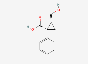 Two-dimensional chemical structure of cis-(1S,2R)-2-(hydroxymethyl)-1-phenylcyclopropane-1-carboxylic acid