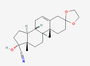 Two-dimensional chemical structure of (1R,3aS,3bR,9aR,9bS,11aS)-1-hydroxy-9a,11a-dimethyl-1,2,3,3a,3b,4,6,8,9,9a,9b,10,11,11a-tetradecahydrospiro[cyclopenta[a]phenanthrene-7,2'-[1,3]dioxolane]-1-carbonitrile